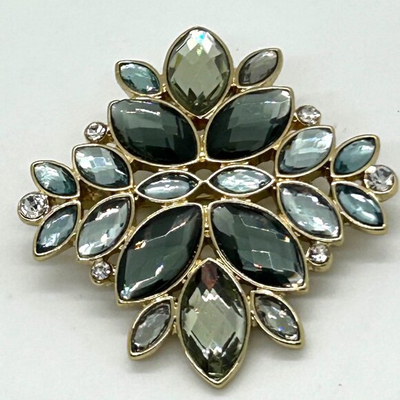 Napier Vintage Brooch Blue Green Rhinestone Teal Floral Cross Gold-Tone 2 inch - Picture 3 of 16